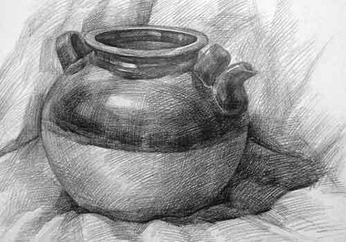 素描静物带嘴的坛子 第1张