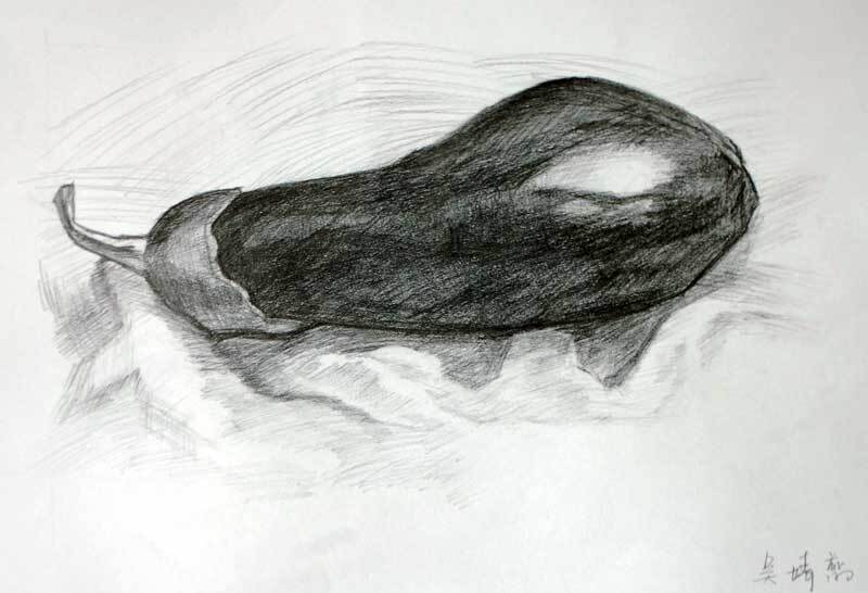 素描静物茄子 第1张