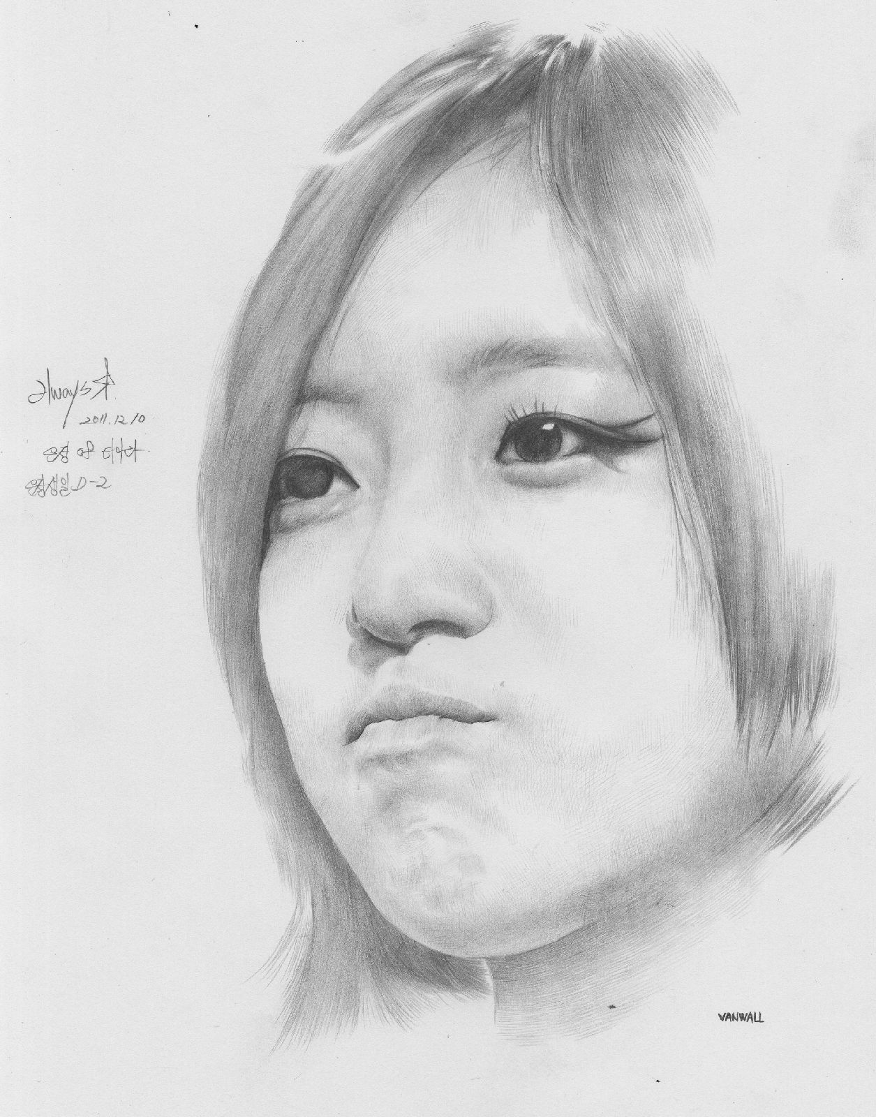 素描年轻女性四分之三仰视肖像刻画 第1张