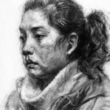 素描中年女性四分之三面刻画 第1张