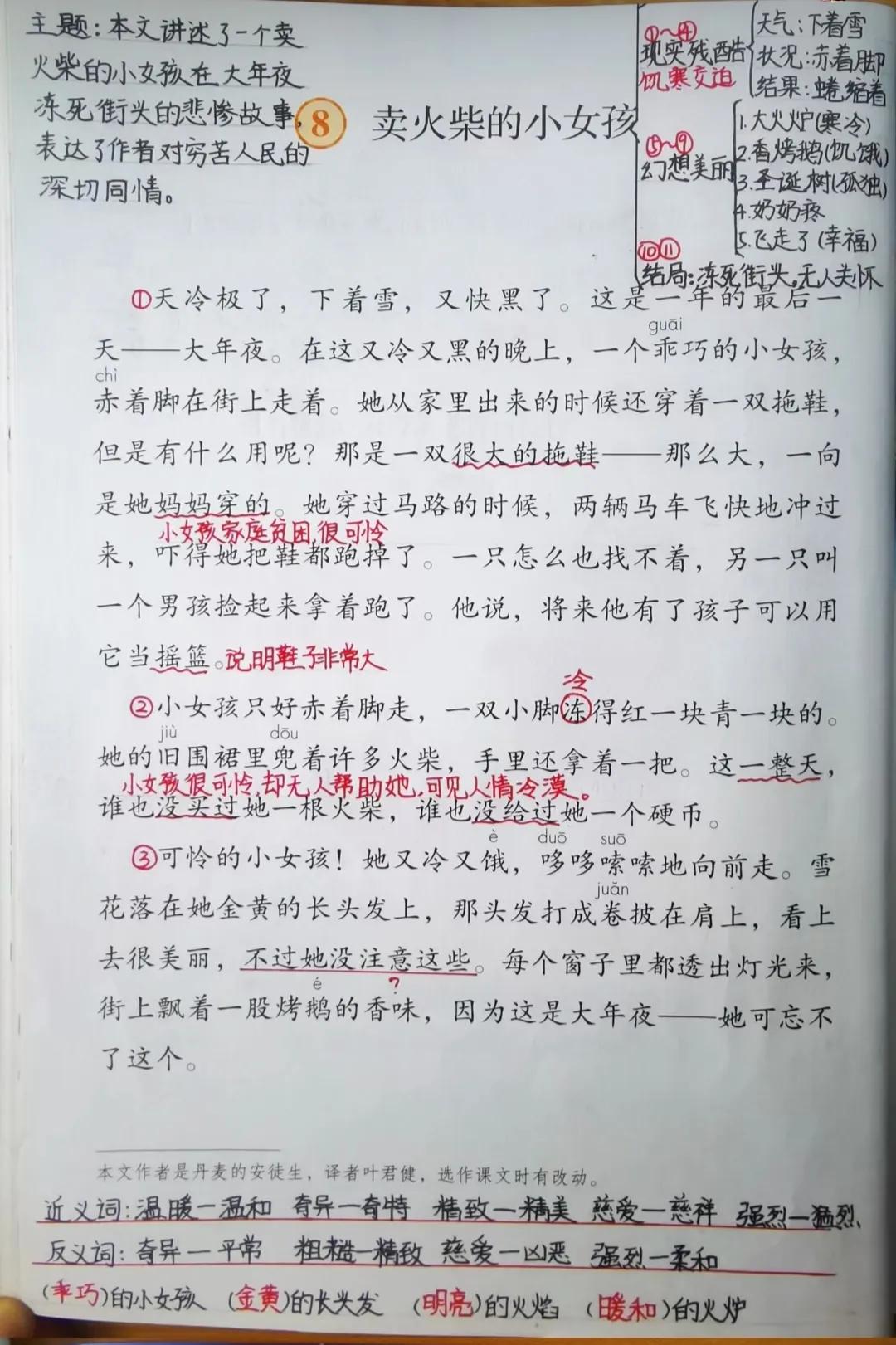 三年级语文上册第八课《卖火柴的小女孩》课文笔记，预习的好帮手 第5张
