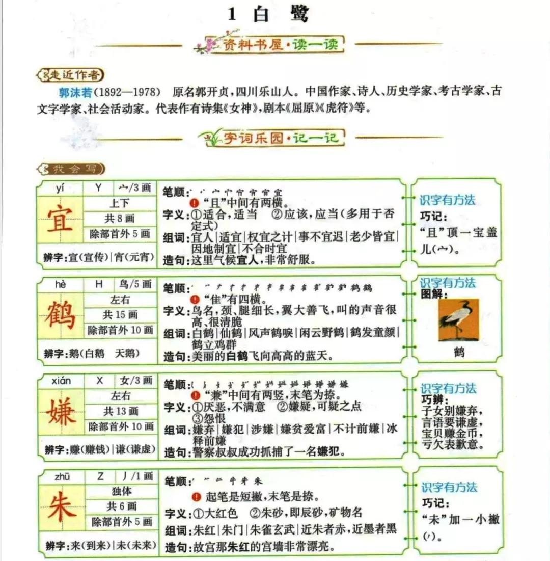 五年级语文上册第一课《白鹭》课文解析，暑假预习的好帮手 第9张