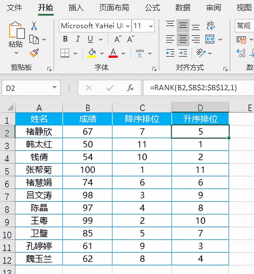 Excel排位函数RANK的使用方法 第9张