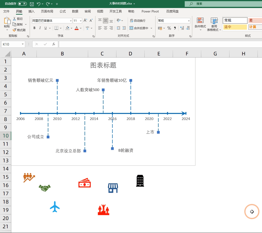 Excel制作时间轴，自定义展示图标，让老板眼前一亮 第11张