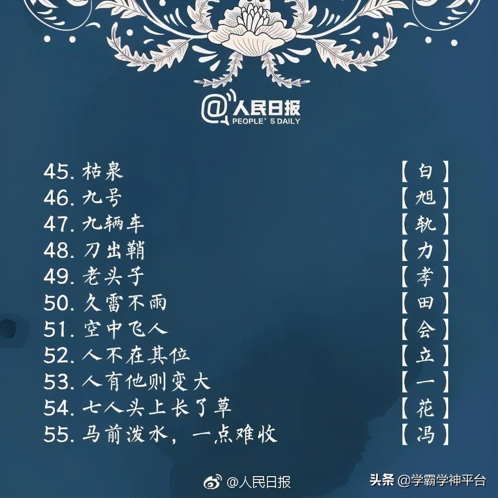 人民日报推荐100个字谜，有谜有面又好猜 第7张