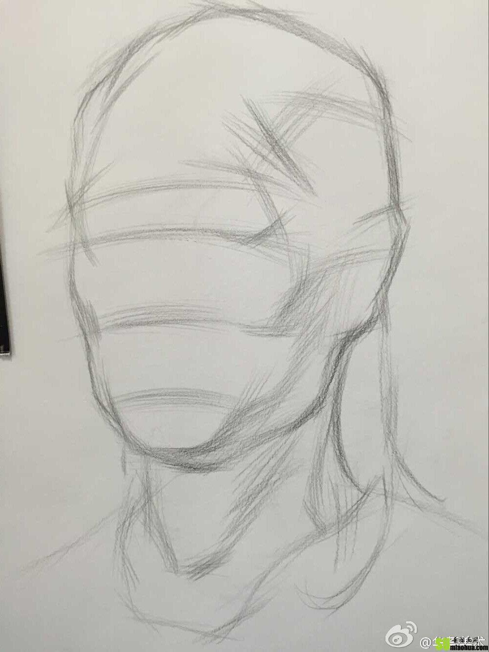 女中年素描头像侧面步骤教程 第3张