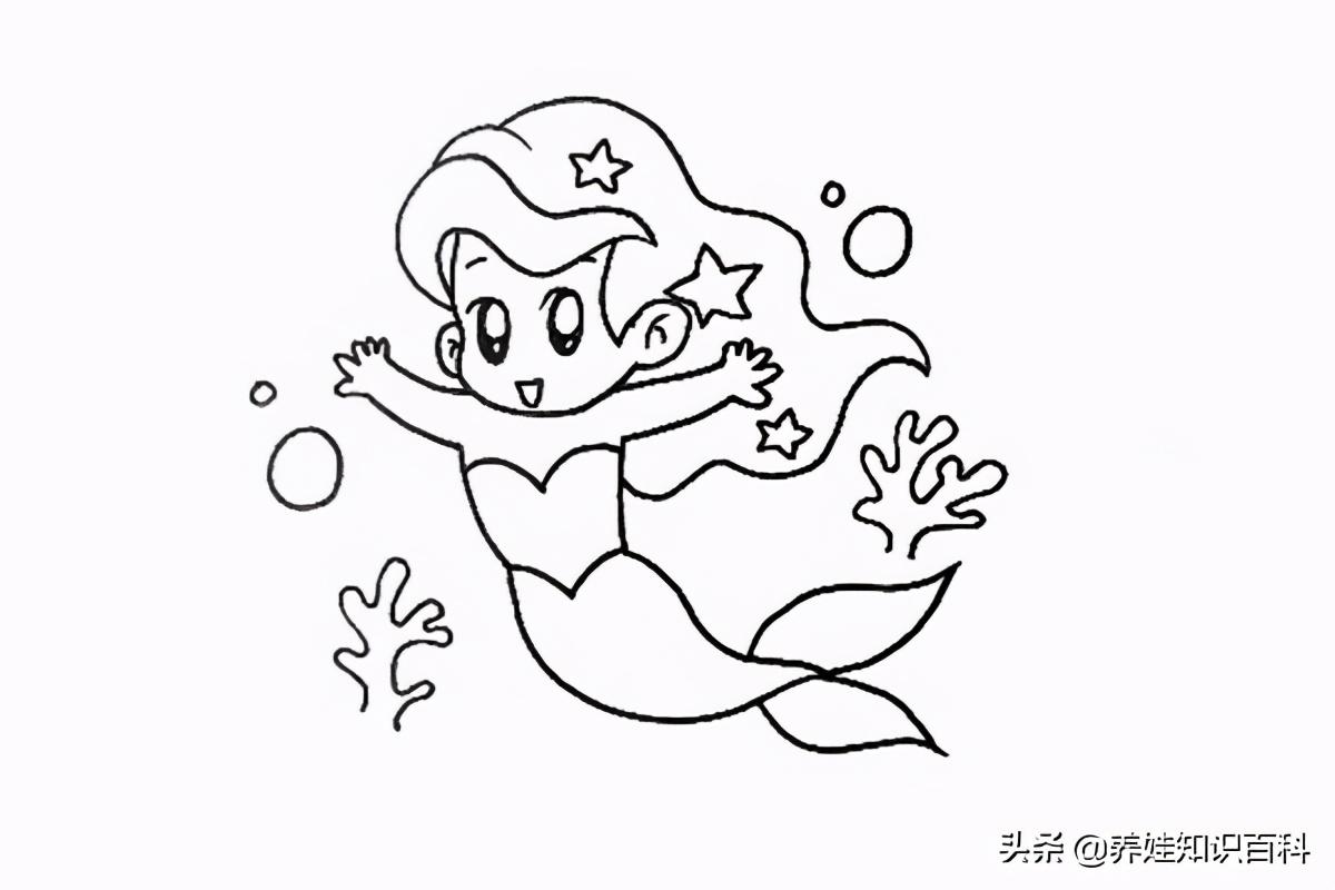 美人鱼画法教给你，陪宝宝一起，一步一步画出可爱又漂亮的美人鱼 第9张