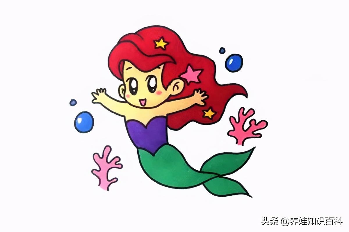 美人鱼画法教给你，陪宝宝一起，一步一步画出可爱又漂亮的美人鱼 第11张
