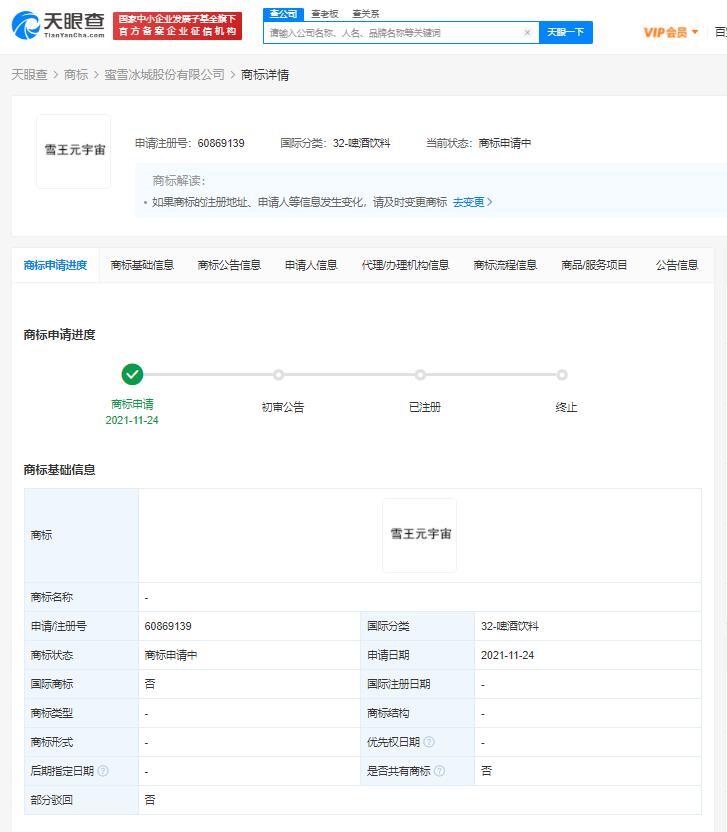 蜜雪冰城申请蜜雪元宇宙等多个商标 第3张