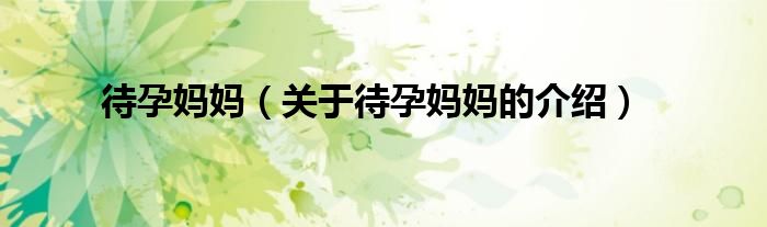 待孕妈妈（关于待孕妈妈的介绍） 第1张
