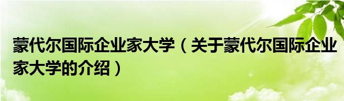 蒙代尔国际企业家大学（关于蒙代尔国际企业家大学的介绍） 第1张