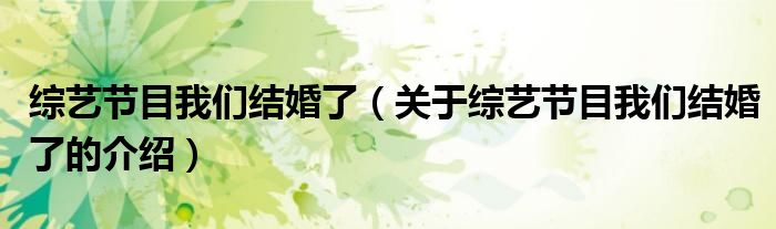 综艺节目我们结婚了（关于综艺节目我们结婚了的介绍） 第1张