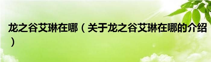 龙之谷艾琳在哪（关于龙之谷艾琳在哪的介绍） 第1张