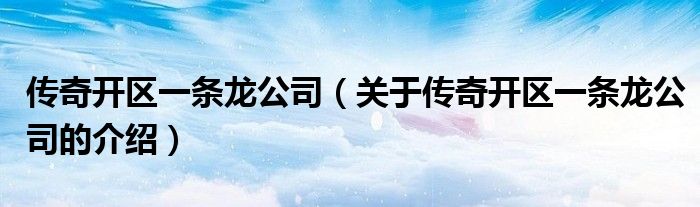 传奇开区一条龙公司（关于传奇开区一条龙公司的介绍） 第1张
