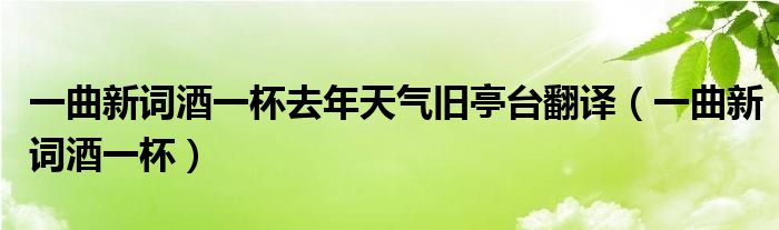 一曲新词酒一杯去年天气旧亭台翻译（一曲新词酒一杯） 第1张