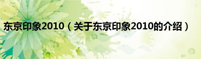 东京印象2010（关于东京印象2010的介绍） 第1张