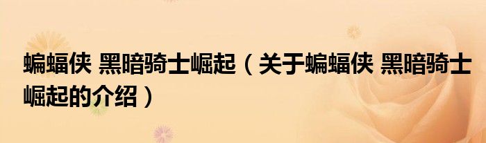 蝙蝠侠 黑暗骑士崛起（关于蝙蝠侠 黑暗骑士崛起的介绍） 第1张