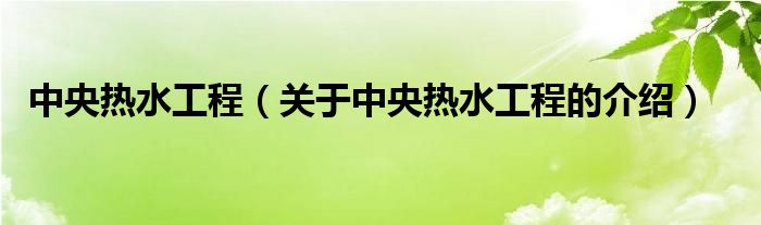 中央热水工程（关于中央热水工程的介绍） 第1张