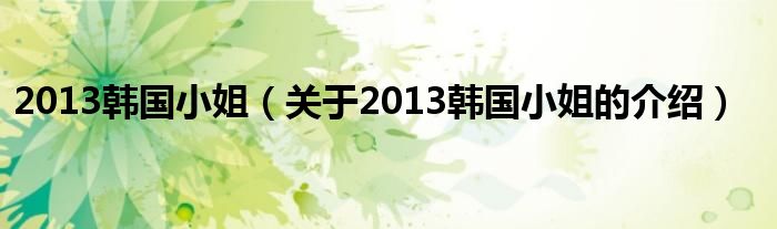 013韩国小姐（关于2013韩国小姐的介绍）"