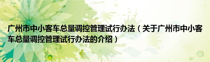 广州市中小客车总量调控管理试行办法（关于广州市中小客车总量调控管理试行办法的介绍） 第1张