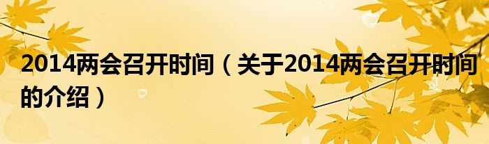 014两会召开时间（关于2014两会召开时间的介绍）"