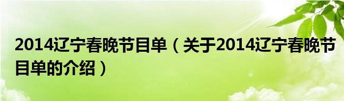 014辽宁春晚节目单（关于2014辽宁春晚节目单的介绍）"