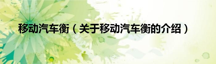 移动汽车衡（关于移动汽车衡的介绍） 第1张