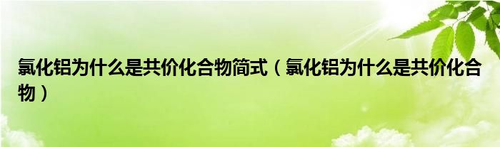 氯化铝为什么是共价化合物简式（氯化铝为什么是共价化合物） 第1张
