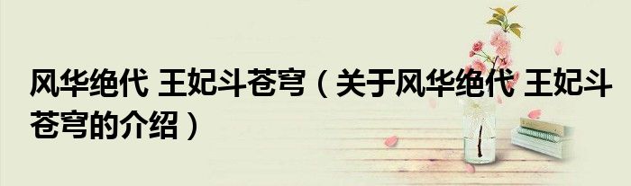风华绝代 王妃斗苍穹（关于风华绝代 王妃斗苍穹的介绍） 第1张
