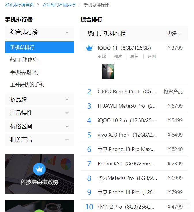 zol手机排行榜（2022年“口碑最佳”手机） 第1张